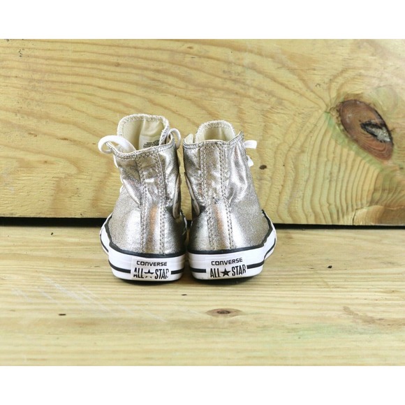 Converse All Stars Chuck Taylor Metallic Silver Youth Sz 2 Sneakers High Tops - Picture 4 of 9